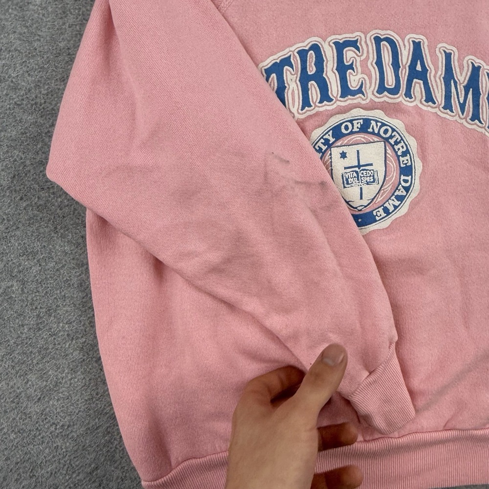 Vintage 80s Notre Dame Sweatshirt Pink Blue Raglan Letters Medium Girly Rare M - Picture 5 of 9